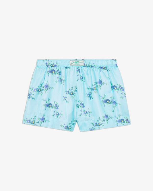 GANNI Printed Silk Twill Elasticated Iced Aqua