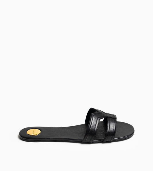 SAINT LAURENT Leather Women Shoes Flat Sandals Flat Le Black