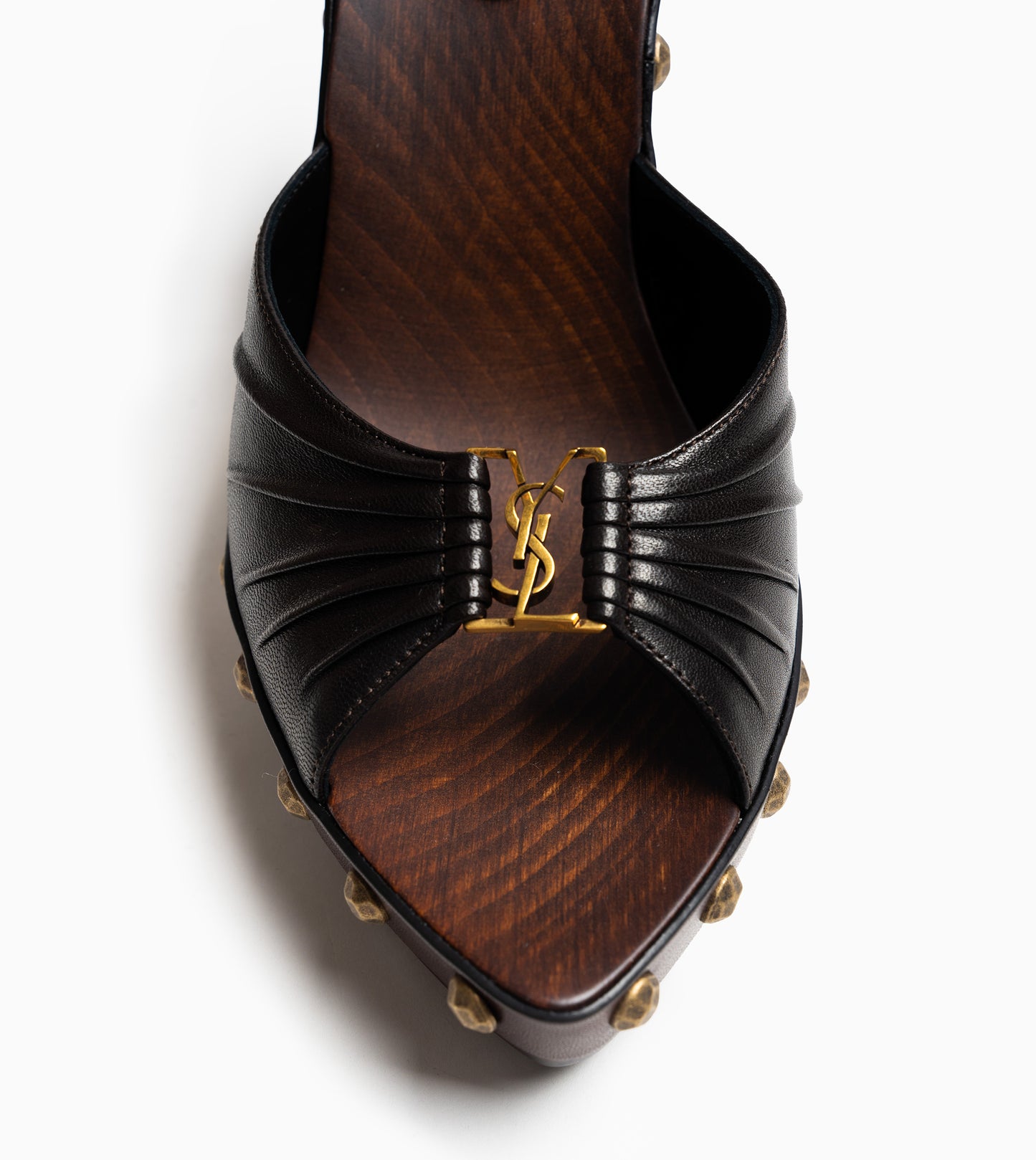 SAINT LAURENT Leather Women Shoes Sandles Mid Heel Lea Brown