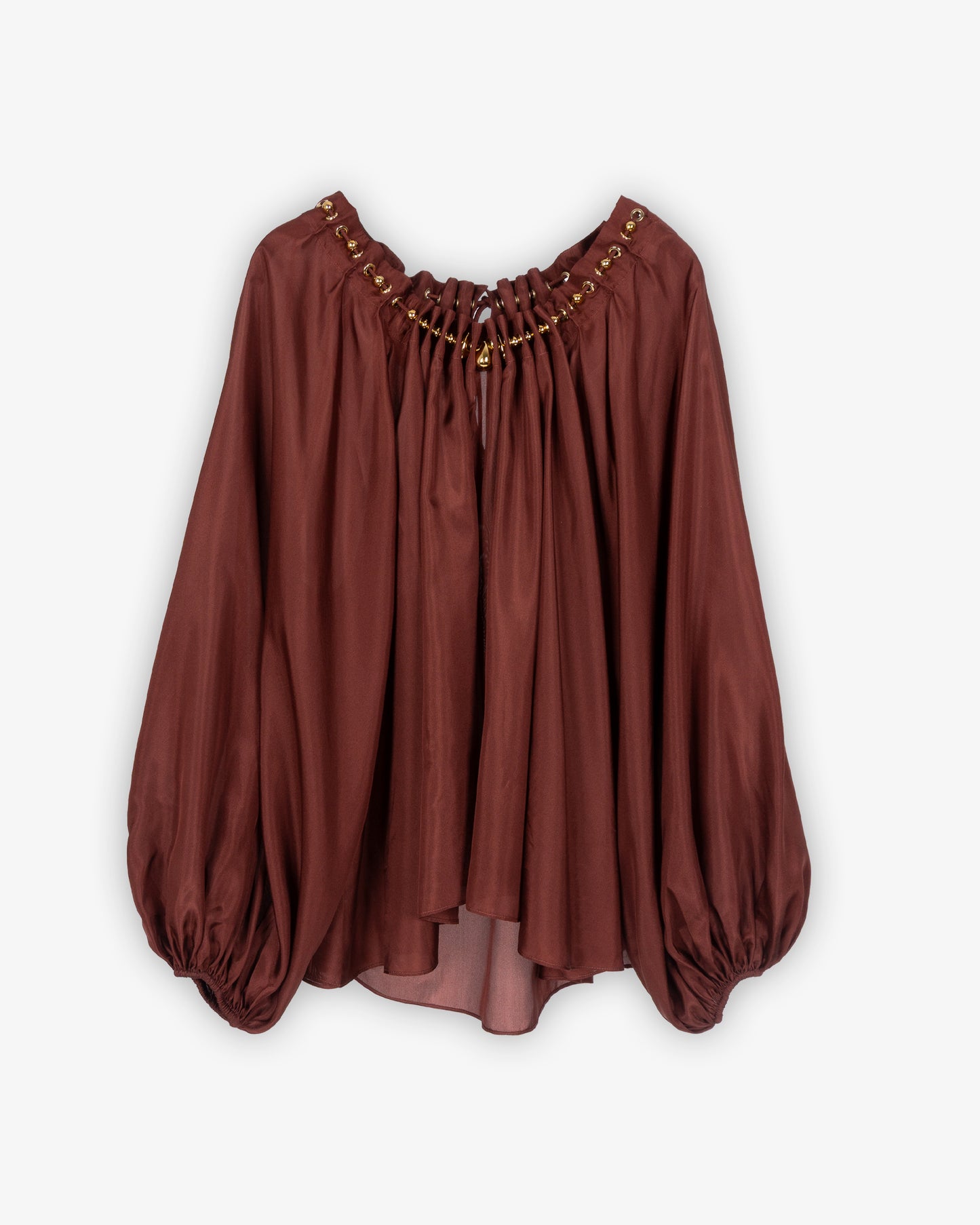 ZIMMERMANN Aster Gathered Bead Blouse Merlot