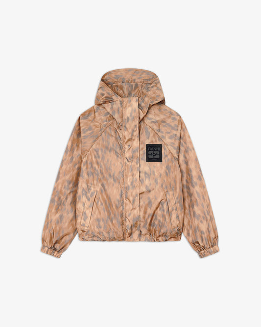 GANNI Printed Flyweight Nylon Hooded Jacket Printed Burro