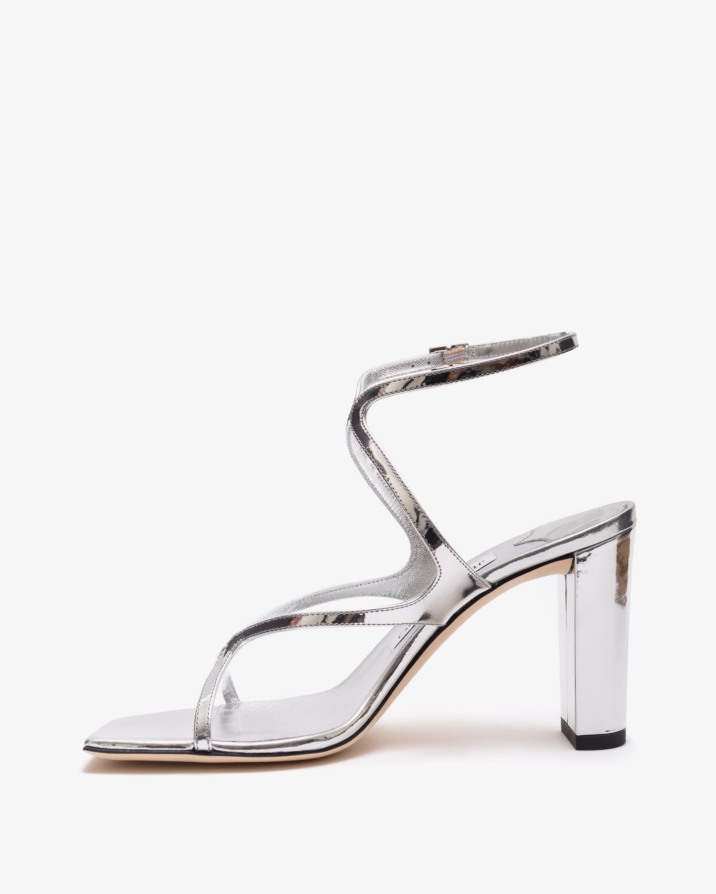 JIMMY CHOO AZIE 85 SINGLE SOLE SANDAL SAN LIQUID METAL LEATHER