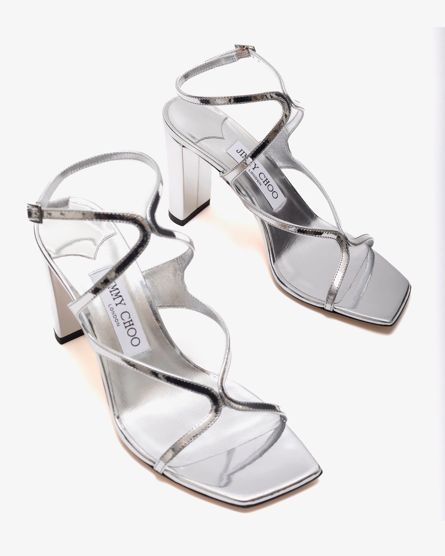 JIMMY CHOO AZIE 85 SINGLE SOLE SANDAL SAN LIQUID METAL LEATHER