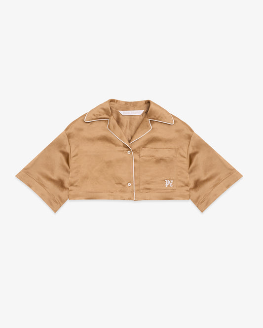 PALM ANGELS Monogram Satin Cropped Shirt