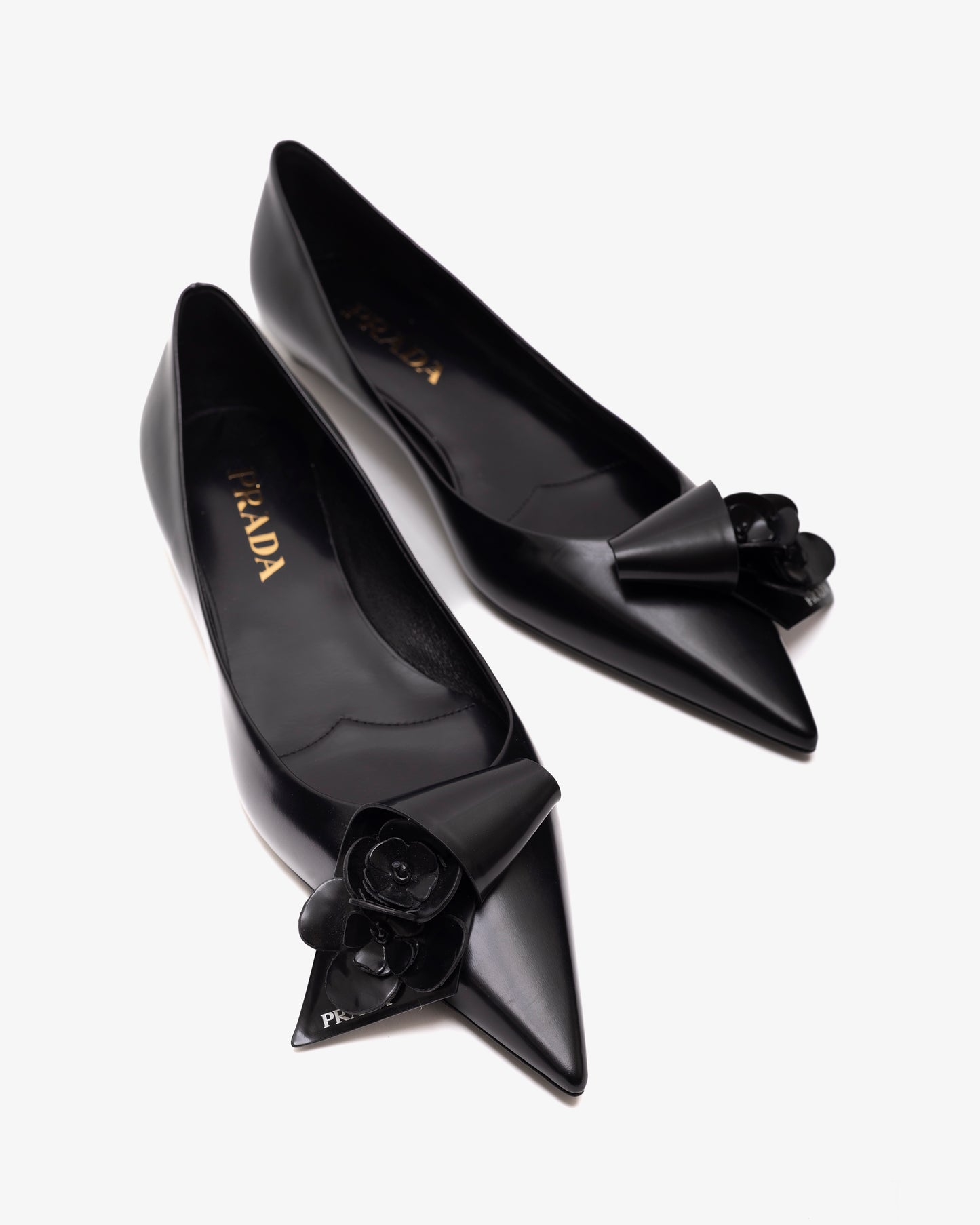 PRADA Brushed Leather Pointed-Toe Pump